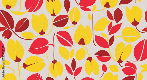 contemporary yellow and red floral shapes seamless pattern	background illustration