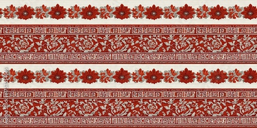 Ornate Terracotta White Greek Meander Repeating Border