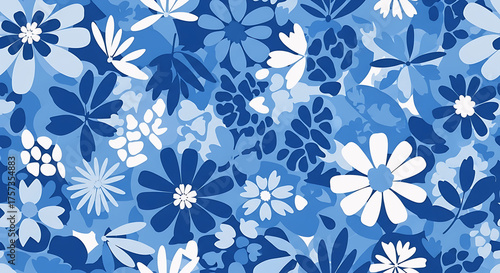 contemporary blue floral shapes seamless pattern	background illustration