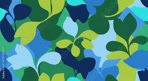 contemporary green and blue floral shapes seamless pattern	background illustration