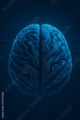 A glowing futuristic AI brain made of data and particles — symbolizing intelligence, innovation and technology.
