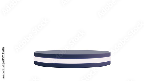 3D A round dark blue podium with a white stripe in the middle