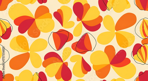 contemporary yellow and red floral shapes seamless pattern	background illustration