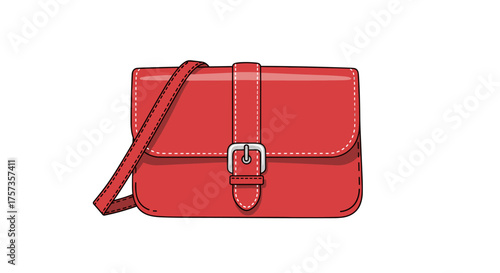 A classic red leather crossbody bag with a simple buckle closure and adjustable strap offers a stylish and practical accessory for everyday wear.