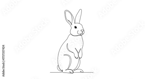 A charming hand drawn sketch of a fluffy rabbit standing alertly on its hind legs.