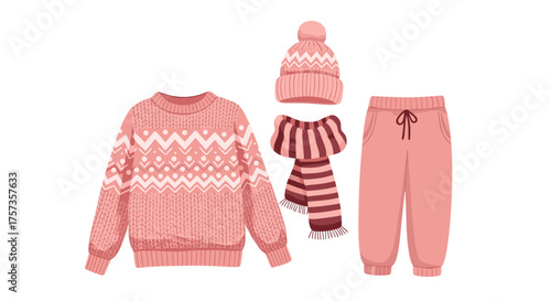 Cozy knitted winter outfit for cold weather.
