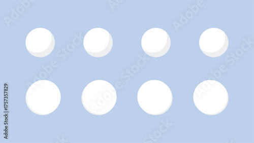 Set of white circles on a blue background. Vector illustration in flat style.