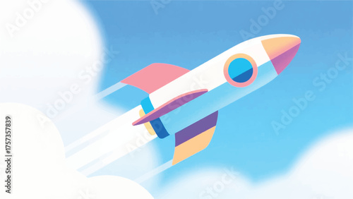 Rocket Flying Above the Clouds Illustrator Artwork Banner Background Design Template 