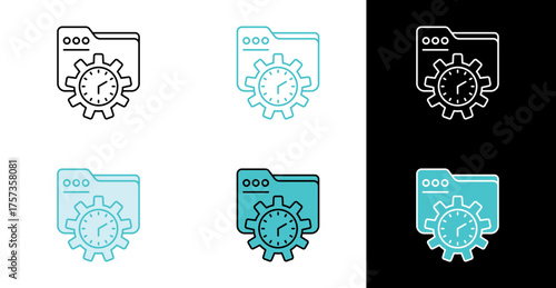 Folder with settings and timer icon for task configuration in line and fill style