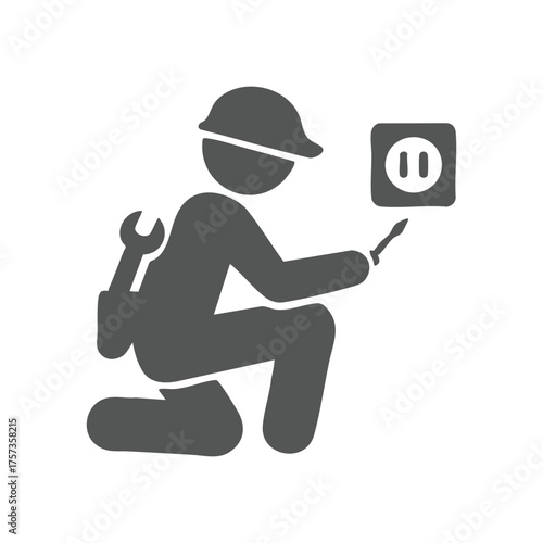 Electrician at Work Icon – Silhouette Vector for Electrical Services on White Background