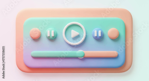 Pastel Media Player Interface Play, Pause, and Control Volume with a Soft, 3D Aesthetic
