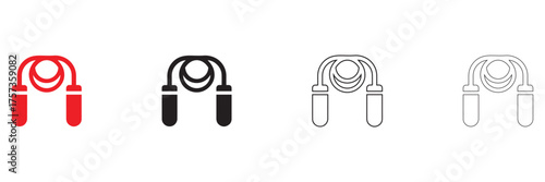 jumping rope vector icon set, fitness exercise equipment vector, silhouette and line art