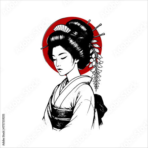 Japanese geisha kimono artwork vector illustration	