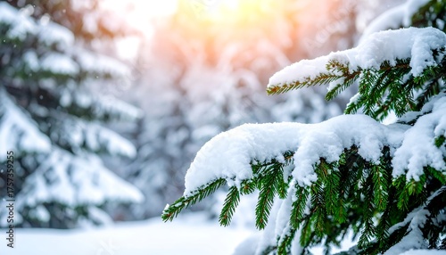 Winter Wonderland Snowy Evergreen Foliage in a Cold Forest Landscape