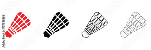 badminton shuttlecock vector icon set, Badminton ball symbol vector, silhouette and line art