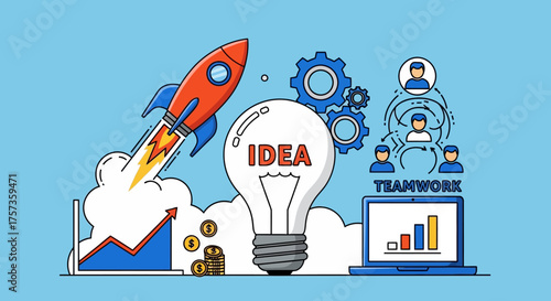 Dynamic business startup concept showcasing innovation, collaborative teamwork, strategic growth, and project launch success, ideal for illustrating entrepreneurial journeys
