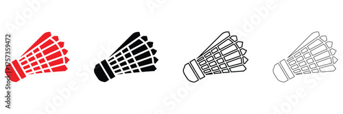 badminton shuttlecock vector icon set, Badminton ball symbol vector, silhouette and line art