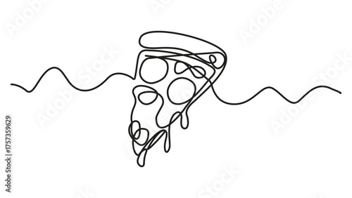 Continuous line art pizza slice. Vector illustration art of a single line drawing