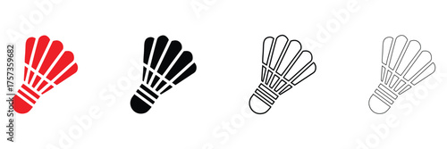 badminton shuttlecock vector icon set, Badminton ball symbol vector, silhouette and line art