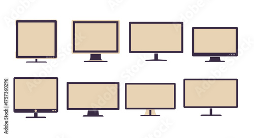 Collection of various computer monitors on a white background.