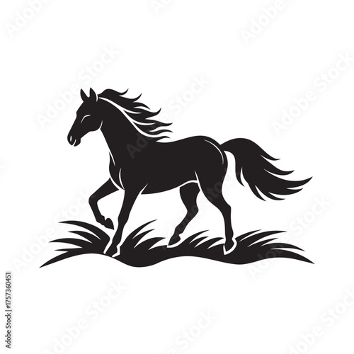 Wild Horse Sprinting Across Field Silhouette Design
