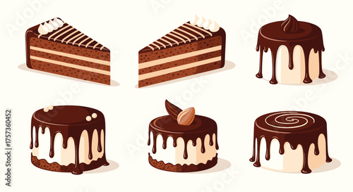 Collection of delicious chocolate cakes and desserts.