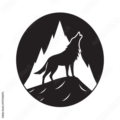 Wolf Howling At Moon Over Mountain Range Silhouette