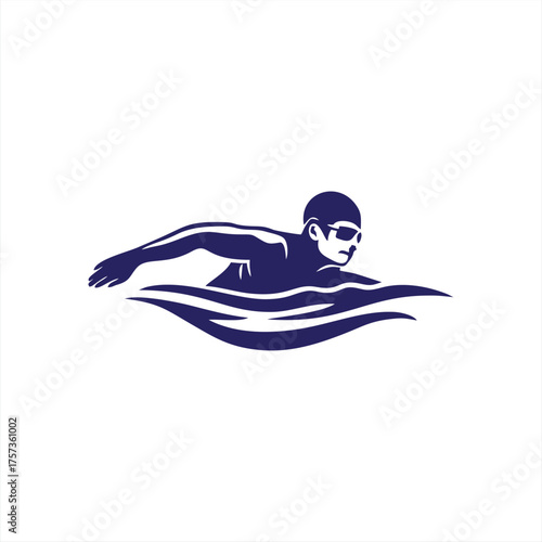 Silhouette Swimmer Crawl Stroke Dynamic Sport Logo Icon