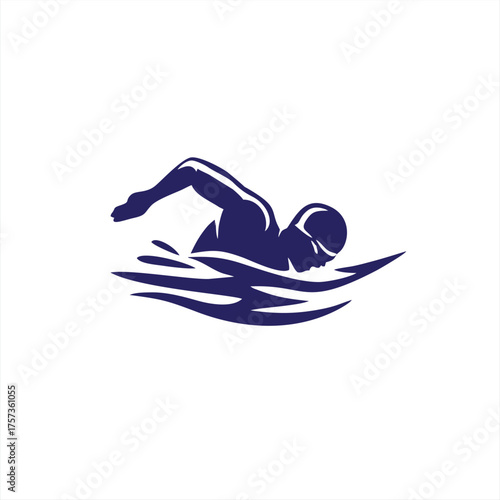 Silhouette Swimmer Crawl Stroke Dynamic Sport Logo Icon
