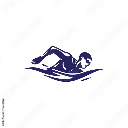 Silhouette Swimmer Crawl Stroke Dynamic Sport Logo Icon