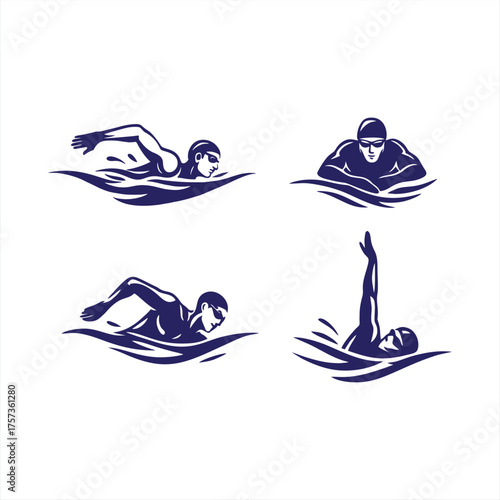 Sport Swimming Strokes Action Graphic Silhouettes Icon Set