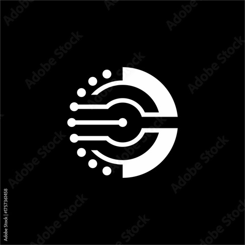 Modern circular 'C' design where the dots represent a network or data flow. Conveys secure, high-speed information transfer and computing power. Ideal for AI and enterprise IT.