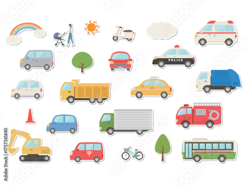 車(カラー)_ステッカー風_背景なし