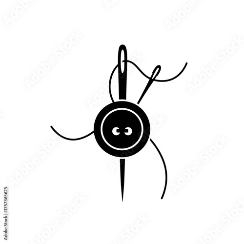 Sewing button with needle and thread in minimalist design
