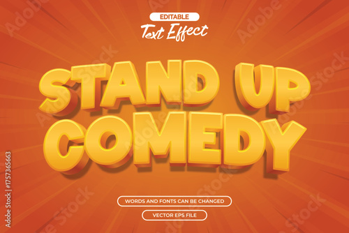 Stand up comedy editable text effect with orange cartoon text style and comic background