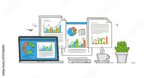 Business professional analyzing data on multiple devices in modern workspace