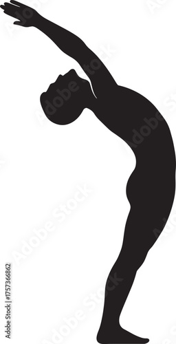 Standing Backbend Male Yoga Silhouette | Solid Black Vector | Professional High-Quality Yoga Illustration