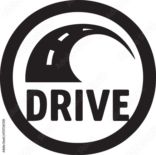 Circular road path silhouette forming drive emblem logo in modern vector design style.