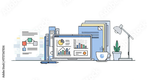 Business professional analyzing data on laptop in modern office setting