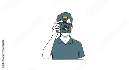 Person holding camera and taking picture, with the flash on