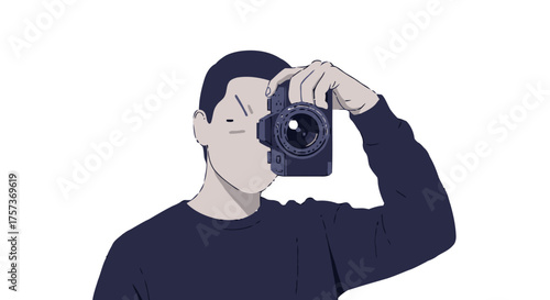 Man holding camera in front his face