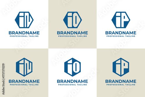 Letters IN IO IP Hexagon Logo Set, suitable for business with NI OI PI initials