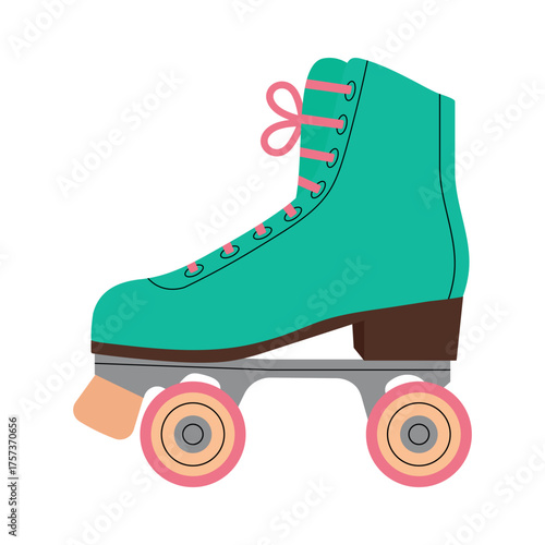 
Retro 80s-90s roller skates. Turquoise old-school roller skates. Isolated vector illustration on a white background.