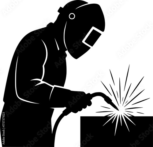 welder at work isolated on white
