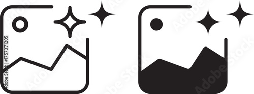 Set of generative AI image icons, image photo album, gallery ai icon sparkle star symbol. Vector ai generated icon gradient logo. for apps, photo editing tools. Vector illustration
