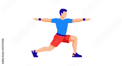 Man doing lunge exercise with arms outstretched, demonstrating fitness and flexibility