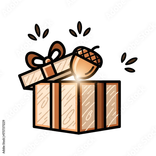 Acorn gift box illustration present birthday surprise celebration design