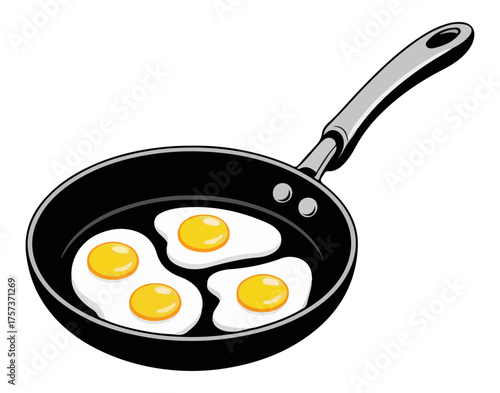 Fried Eggs in Frying Pan Hand Drawn Vector Illustration Delicious Breakfast Cooking Food. egg, pan, breakfast, fried, eggs, frying, cooking, frying pan.