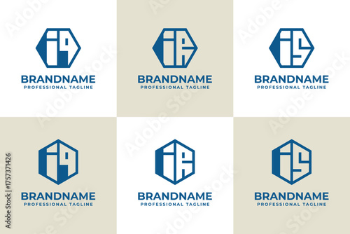 Letters IQ IR IS Hexagon Logo Set, suitable for business with QI RI SI initials