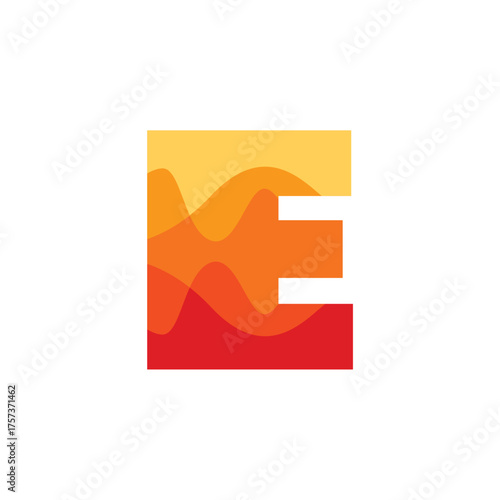 Stylized Letter E Logo Design with Wave Pattern inside for Startup, Technology, Vector Illustration.